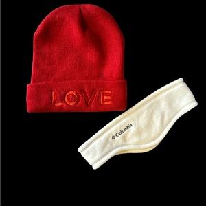 Columbia Headband Warm and Soft Fleece Both Sides, Size L/XL, Red Beanie, Love